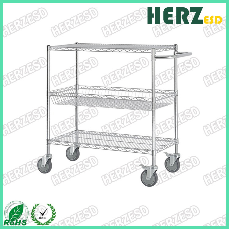 Height 1500mm ESD Storage Shelves / Handle Carts Three Layers Each Castor Capacity 70kgs