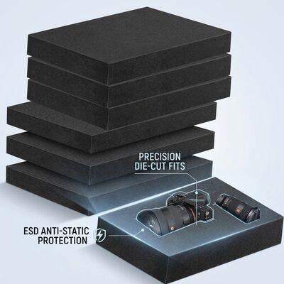 PCB IC Kartı Nakliyesi İçin İletken ESD Köpük Ekleme Siyah Kesilmiş Antistatik EVA Köpük İç Ambalaj Yastığı