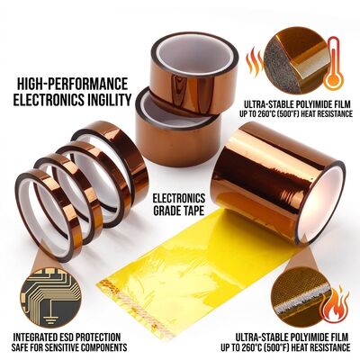 ESD Güvenli Tahta yalıtımı için Anti-Statik Yüksek Sıcaklıklı Polyimid Kapton Teyp
